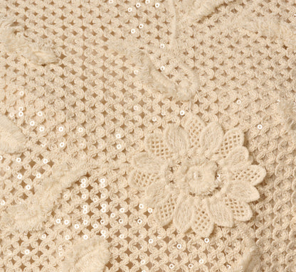 Short Sleeve Floral Sequin Crochet Top - Seedpearl | Adrianna Papell