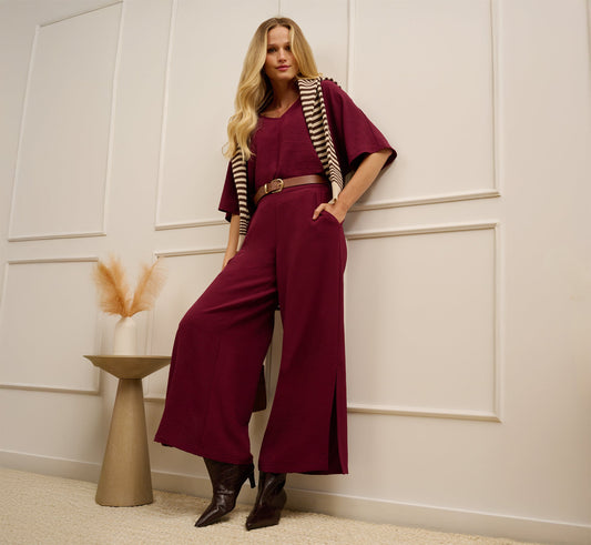 Short Sleeve Top And Wide Leg Pant Airflow Set - Fig | Adrianna Papell