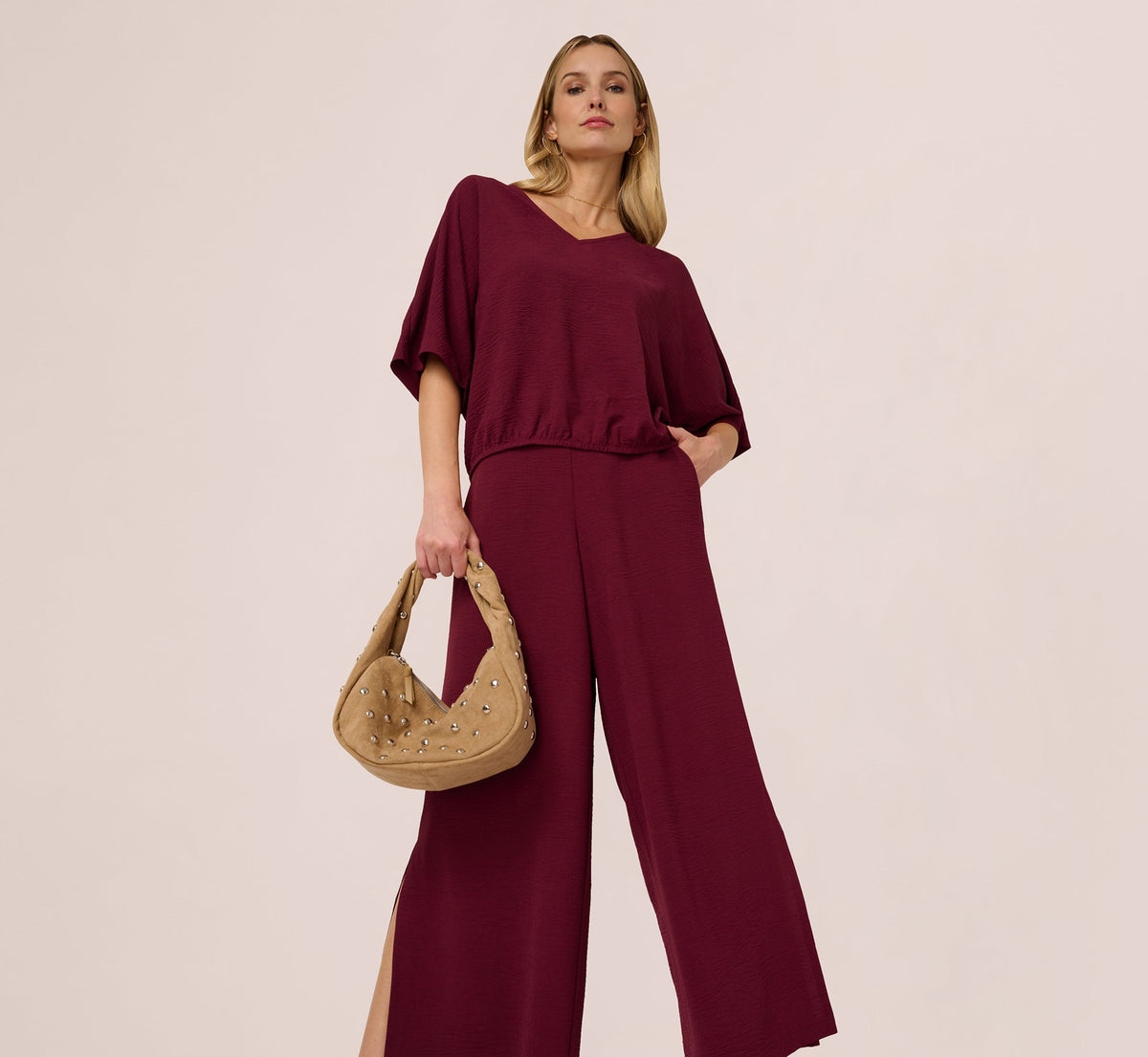Short Sleeve Top And Wide Leg Pant Airflow Set - Fig | Adrianna Papell