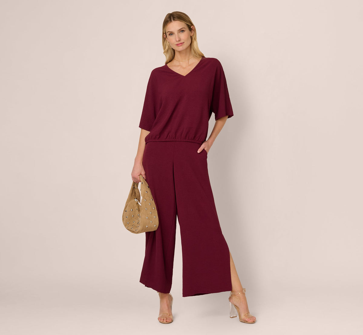 Short Sleeve Top And Wide Leg Pant Airflow Set - Fig | Adrianna Papell