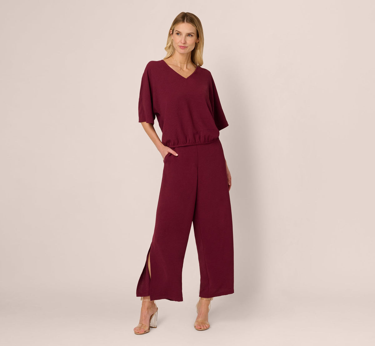Short Sleeve Top And Wide Leg Pant Airflow Set - Fig | Adrianna Papell