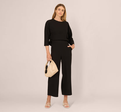 Three Quarter Sleeve Drop Shoulder Rib Knit Top - Black | Adrianna Papell