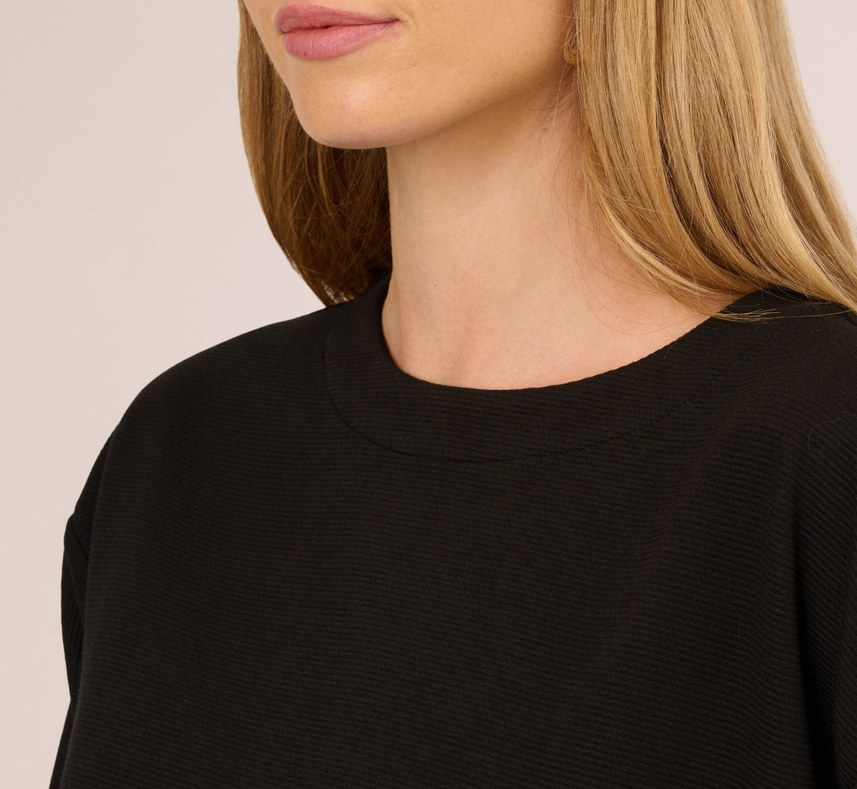 Three Quarter Sleeve Drop Shoulder Rib Knit Top - Black | Adrianna Papell
