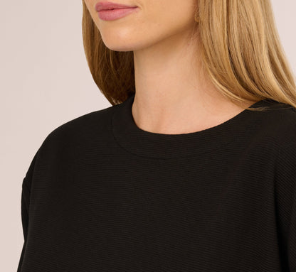 Three Quarter Sleeve Drop Shoulder Rib Knit Top - Black | Adrianna Papell