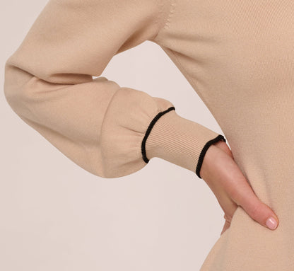 Long Sleeve Collared Twofer Sweater Dress - Champagne Blush Black | Adrianna Papell
