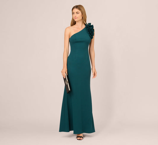 One Shoulder Ruffle Mermaid Gown - Hunter | Adrianna Papell