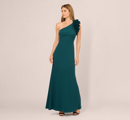 One Shoulder Ruffle Mermaid Gown - Hunter | Adrianna Papell