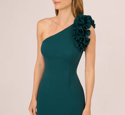 One Shoulder Ruffle Mermaid Gown - Hunter | Adrianna Papell