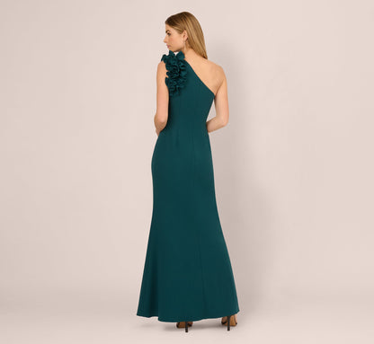 One Shoulder Ruffle Mermaid Gown - Hunter | Adrianna Papell