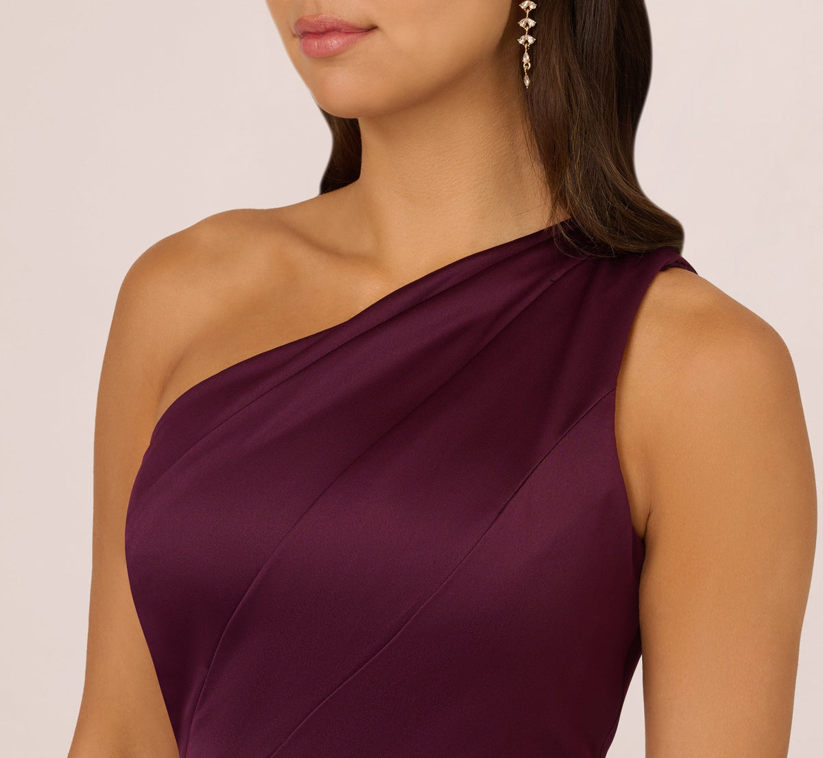 One-Shoulder Long Satin Crepe Mermaid Gown - Bordeaux Glow | Adrianna Papell