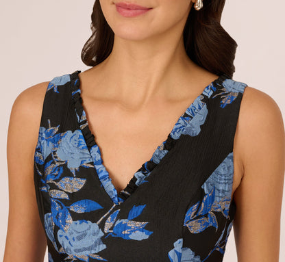 Floral Jacquard Short Fit And Flare Dress - Blue Black Multi | Adrianna Papell