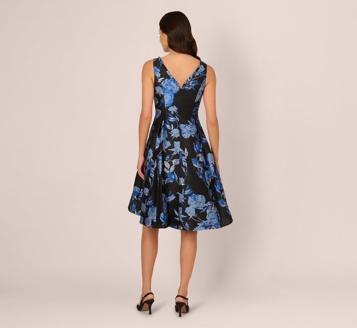 Floral Jacquard Short Fit And Flare Dress - Blue Black Multi | Adrianna Papell