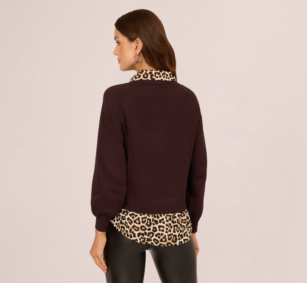 Long Sleeve Collared Printed Twover Sweater - Brownie W  Bengal Cheetah | Adrianna Papell