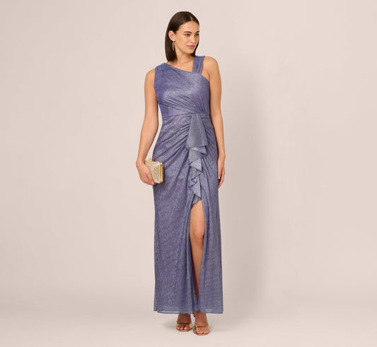Draped Metallic Foil Long Dress - Peri Cruise | Adrianna Papell