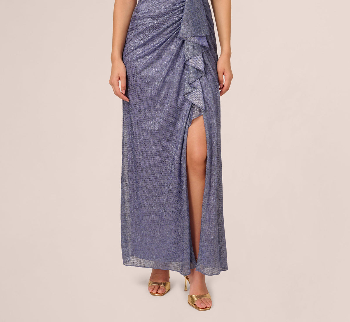 Draped Metallic Foil Long Dress - Peri Cruise | Adrianna Papell