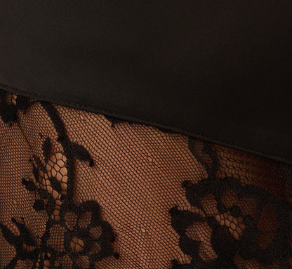 Sleeveless Satin Lace Maxi Gown - Black | Adrianna Papell