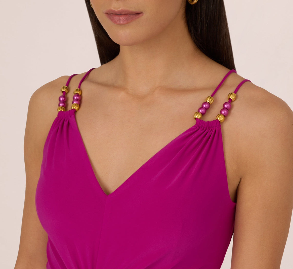 Shirred Jersey Dress With Dual Beaded Straps - Hot Magenta | Adrianna Papell