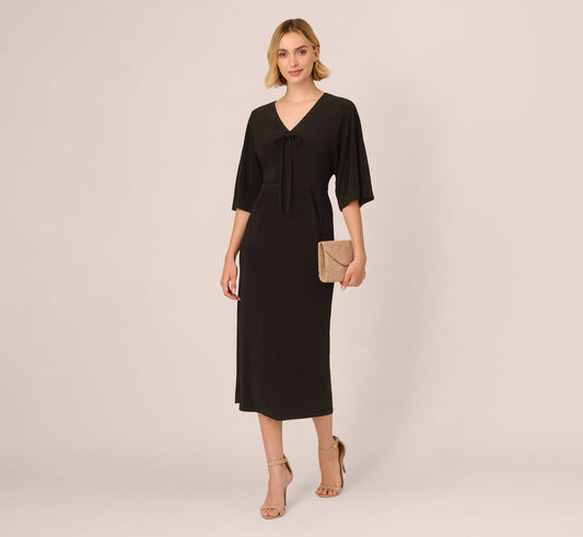 Jersey Midi Dress With Dolman Short Sleeves - Black | Adrianna Papell