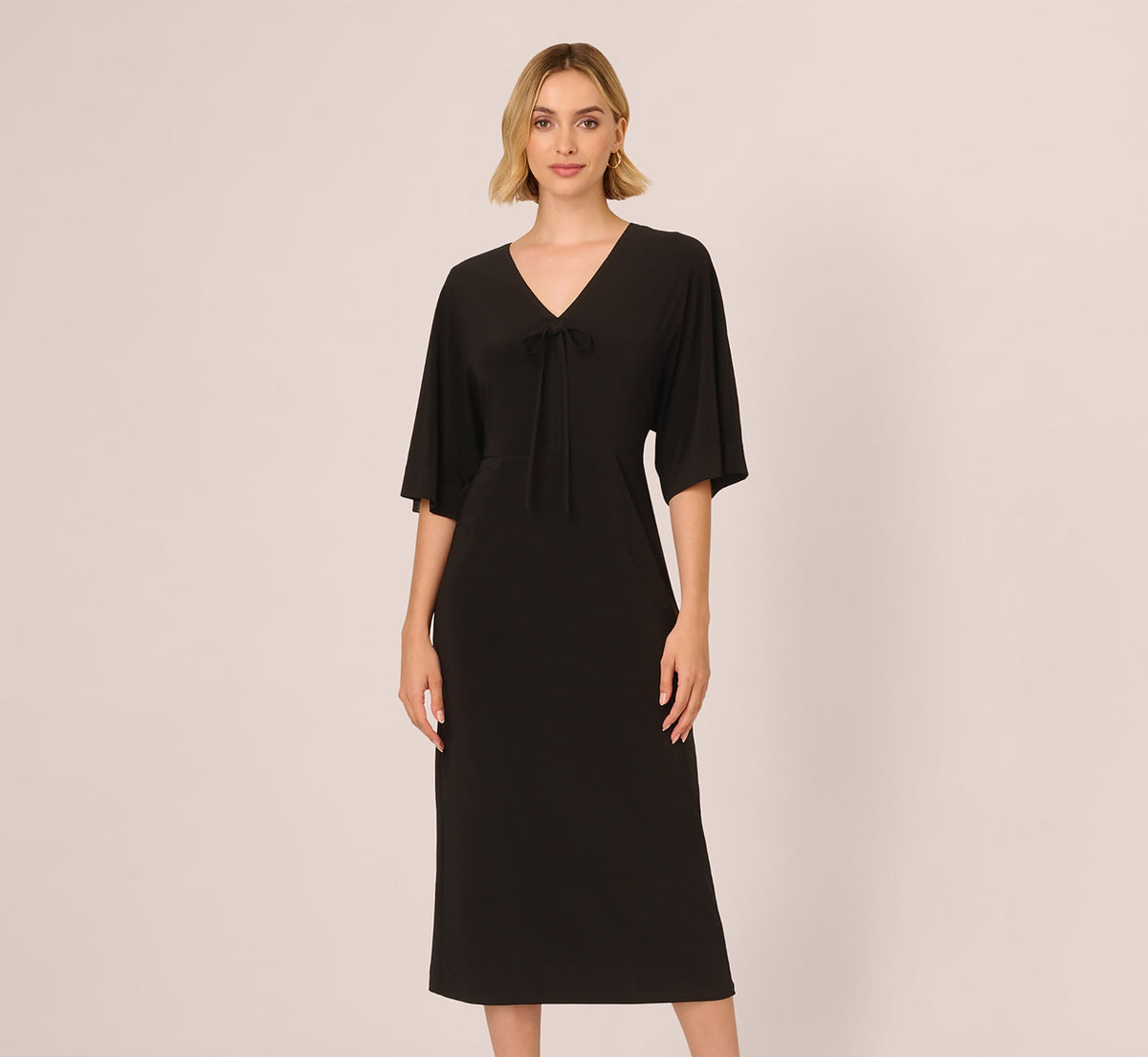 Jersey Midi Dress With Dolman Short Sleeves - Black | Adrianna Papell