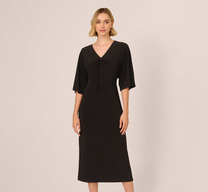 Jersey Midi Dress With Dolman Short Sleeves - Black | Adrianna Papell