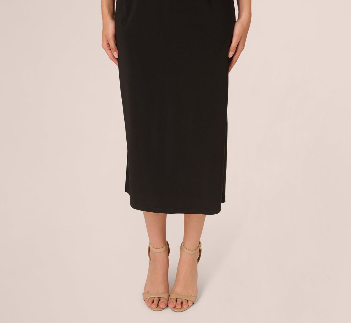 Jersey Midi Dress With Dolman Short Sleeves - Black | Adrianna Papell