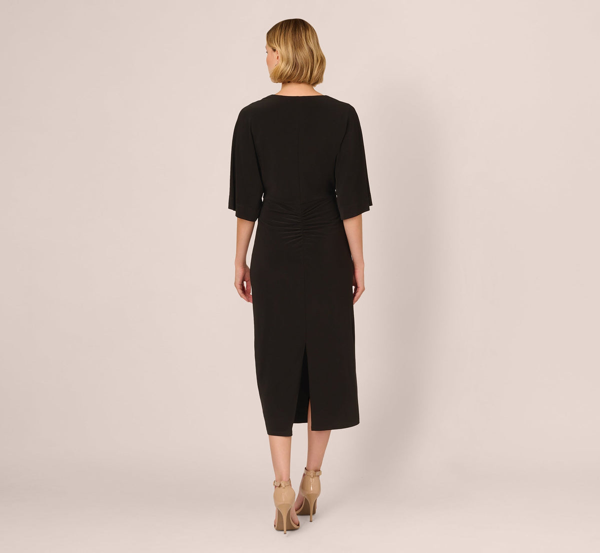 Jersey Midi Dress With Dolman Short Sleeves - Black | Adrianna Papell