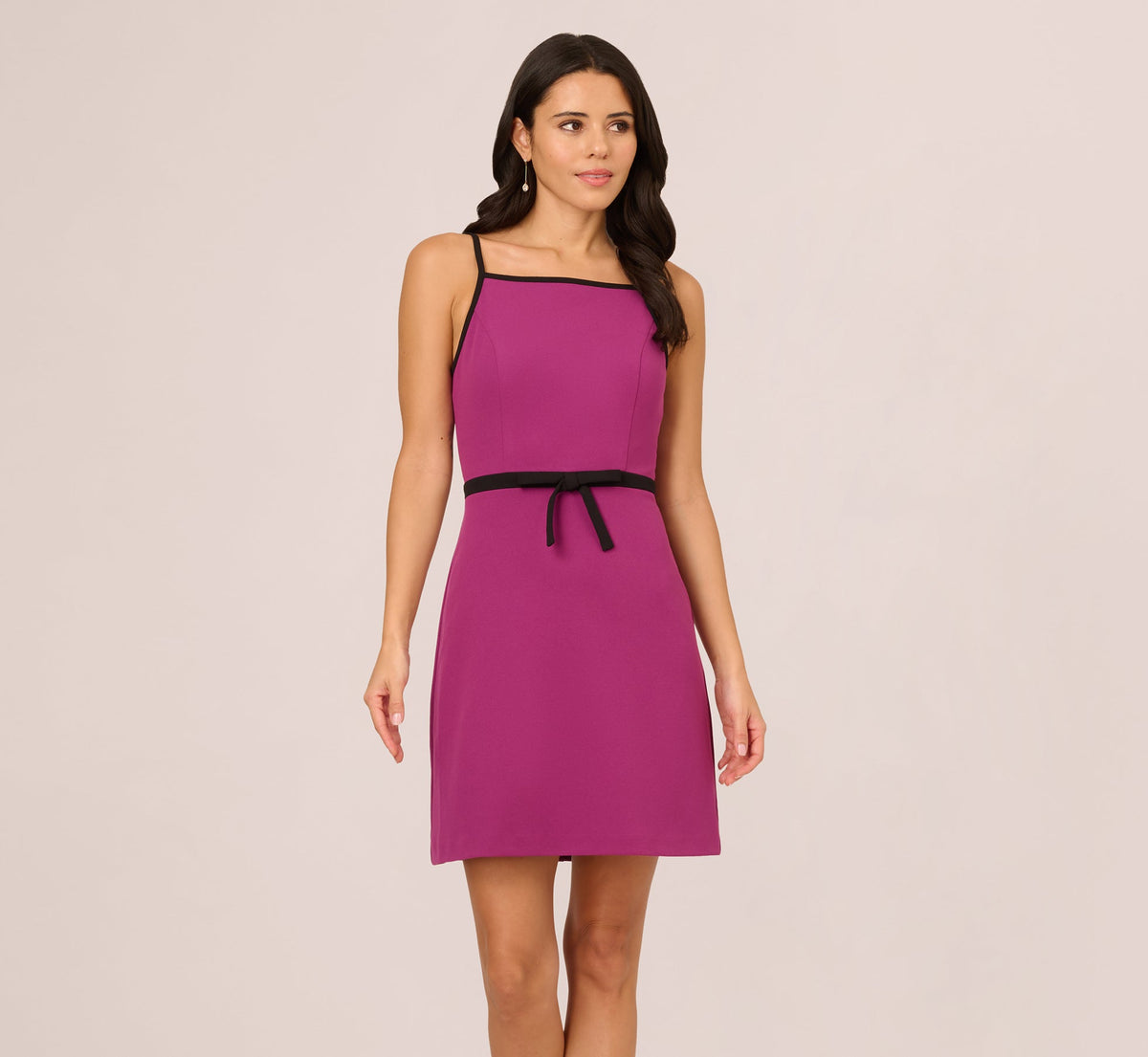 Sleeveless Contrast Tipped Short Crepe Dress - Plum Berry | Adrianna Papell
