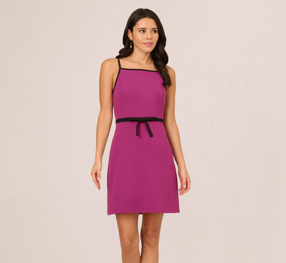 Sleeveless Contrast Tipped Short Crepe Dress - Plum Berry | Adrianna Papell