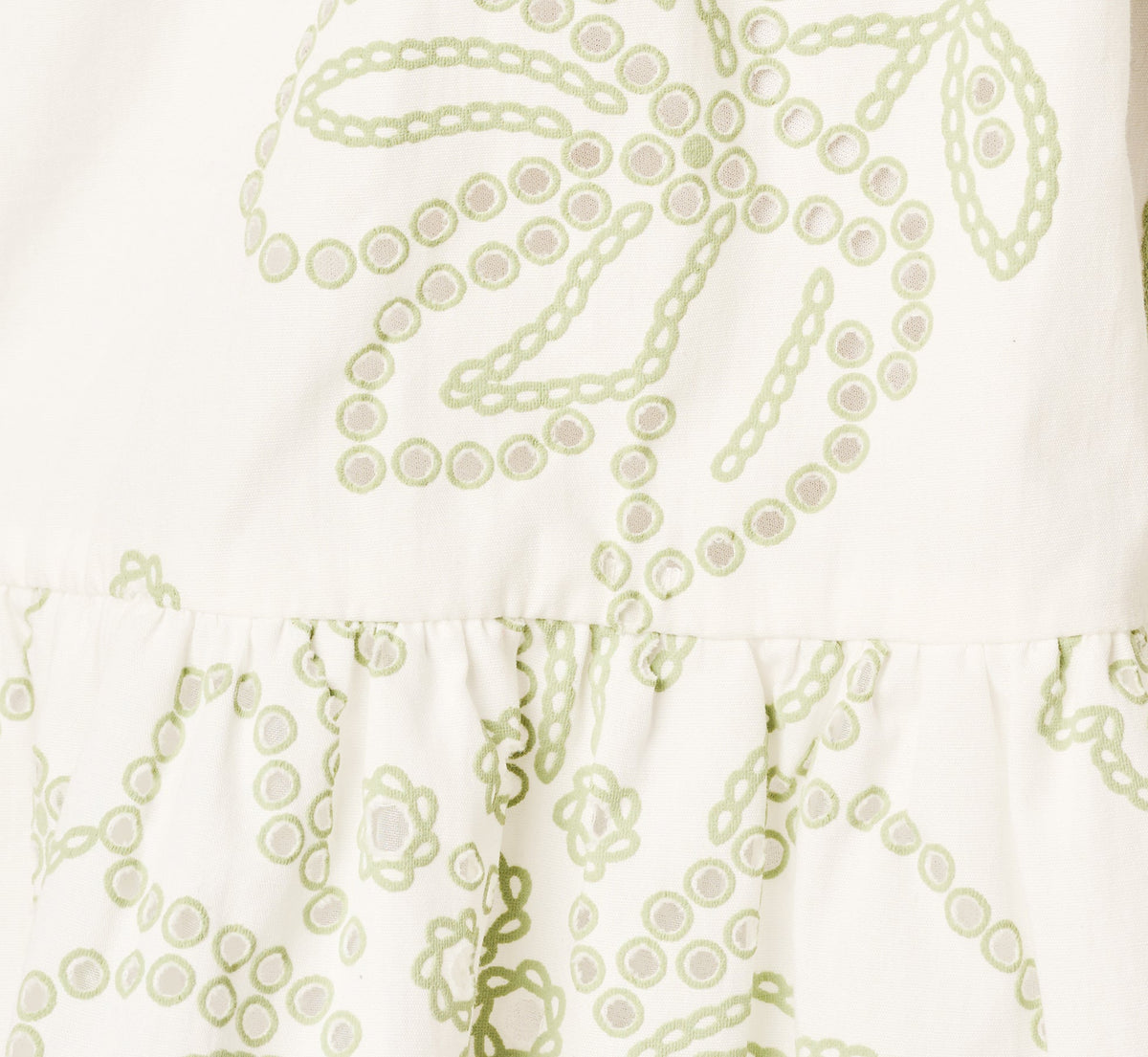 Cotton Floral Eyelet Belted Short Dress - Ivory Sage | Adrianna Papell