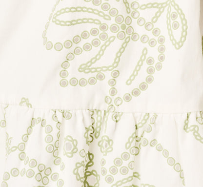 Cotton Floral Eyelet Belted Short Dress - Ivory Sage | Adrianna Papell