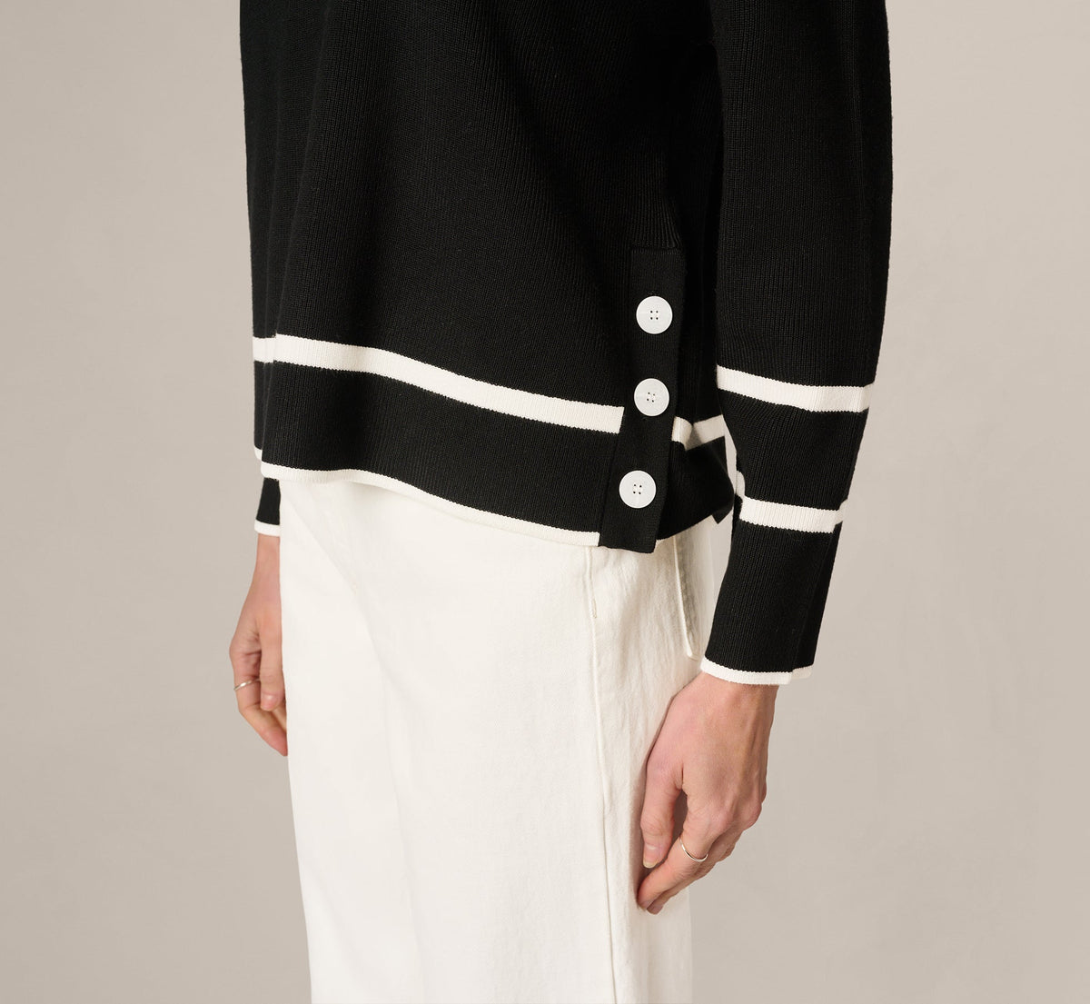 Long Sleeve Drop Shoulder Twofer Sweater - Black Ivory | Adrianna Papell