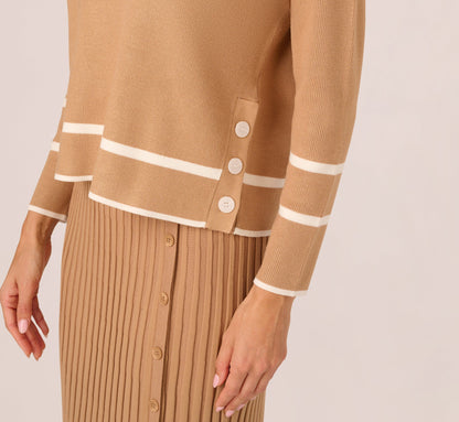 Long Sleeve Drop Shoulder Twofer Sweater - Golden Camel Ivory | Adrianna Papell