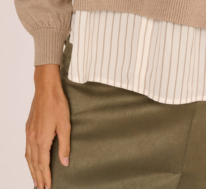 Long Sleeve Collared Printed Twover Sweater - H. Oatmeal W  Staple Stripe | Adrianna Papell