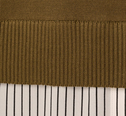 Long Sleeve Collared Printed Twover Sweater - Oak Olive W Iv Blministripe | Adrianna Papell