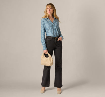 Long Sleeve Semisheer Burnout Floral Blouse - Stone Blue | Adrianna Papell