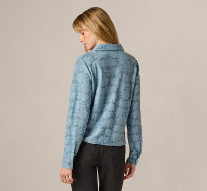Long Sleeve Semisheer Burnout Floral Blouse - Stone Blue | Adrianna Papell
