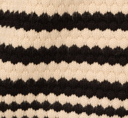 Crew Neck Button Front Striped Pointelle Cardigan Sweater - Cream Black | Adrianna Papell