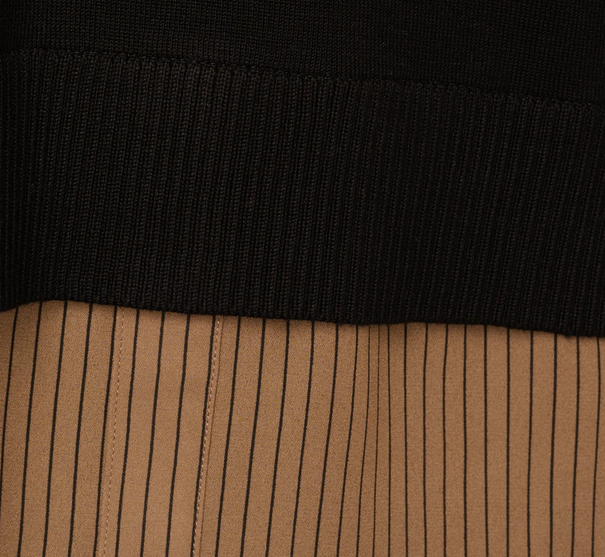 Long Sleeve Collared Printed Twover Sweater - Black W  Mocha Petite Stripe | Adrianna Papell