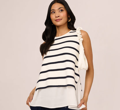 Tie Back Twofer Tank Sweater - Ivory Navy W  Ivory | Adrianna Papell