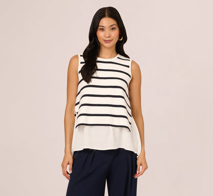 Tie Back Twofer Tank Sweater - Ivory Navy W  Ivory | Adrianna Papell