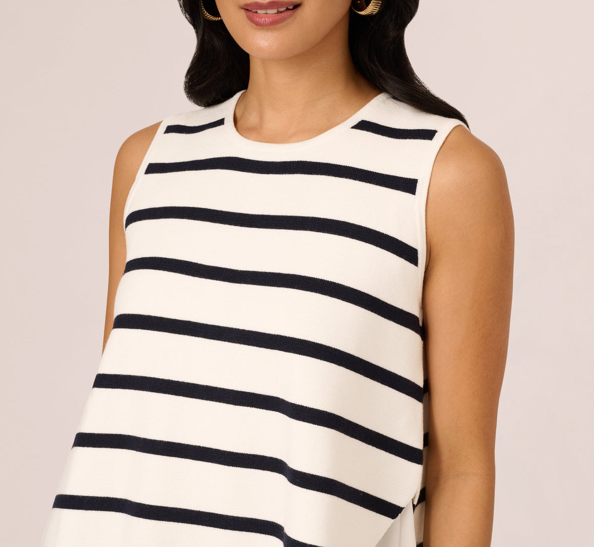 Tie Back Twofer Tank Sweater - Ivory Navy W  Ivory | Adrianna Papell