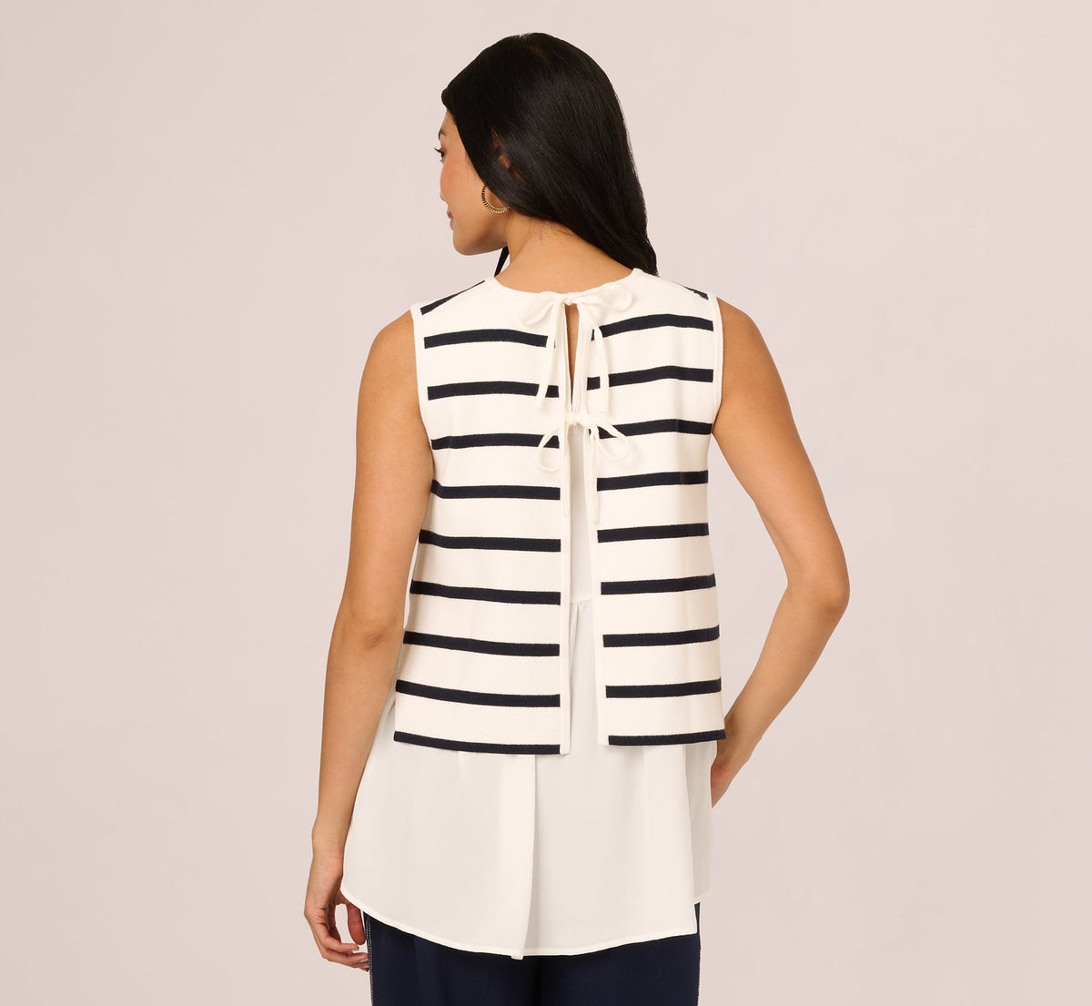 Tie Back Twofer Tank Sweater - Ivory Navy W  Ivory | Adrianna Papell