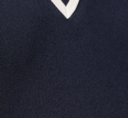 Long Sleeve Collared Twofer Tipped Sweater - Navy Ivory W  Ivory | Adrianna Papell