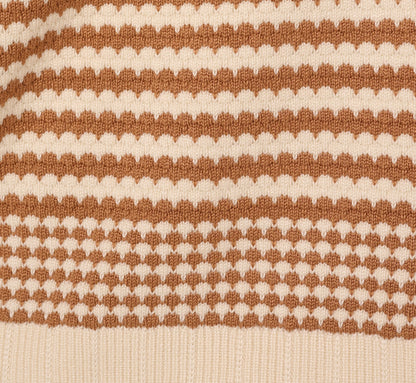 Three Quarter Sleeve Stripe Knit Sweater Top - Cream Camel | Adrianna Papell