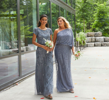 Draped One Shoulder Dress With Sequin Detail - Dusty Blue | Adrianna Papell