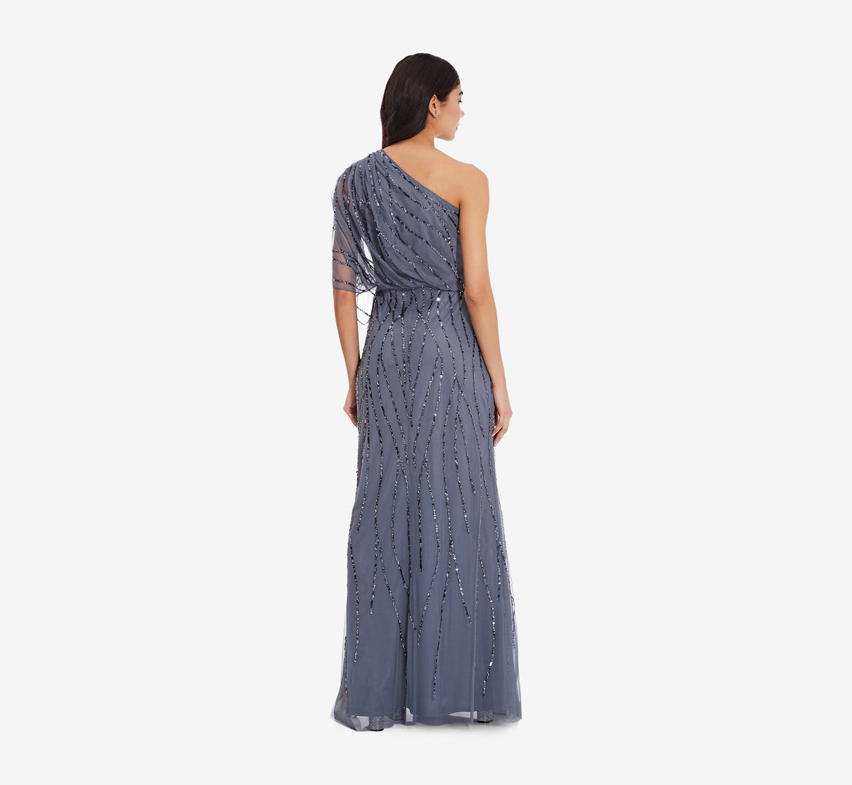 Draped One Shoulder Dress With Sequin Detail - Dusty Blue | Adrianna Papell