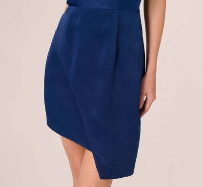 Satin Sleeveless Asymmetric Dress With Draped Neckline - Navy | Adrianna Papell