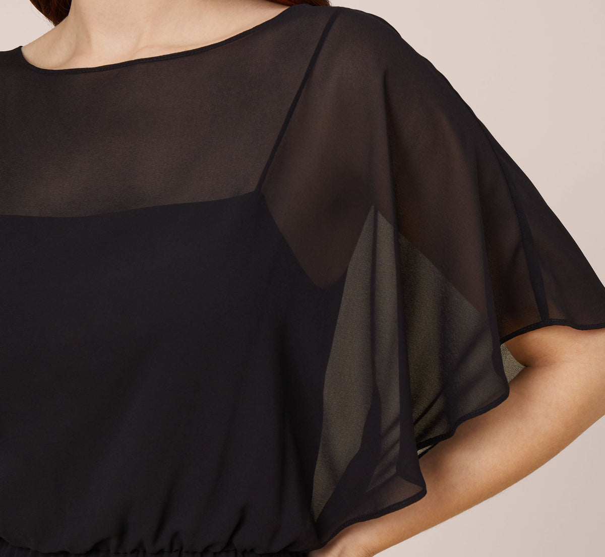 Chiffon Blouson Midi Dress With Flutter Sleeves - Black | Adrianna Papell