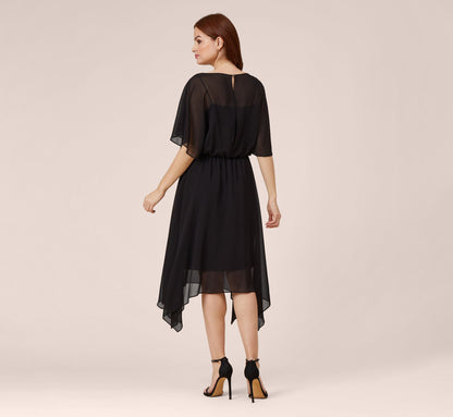 Chiffon Blouson Midi Dress With Flutter Sleeves - Black | Adrianna Papell