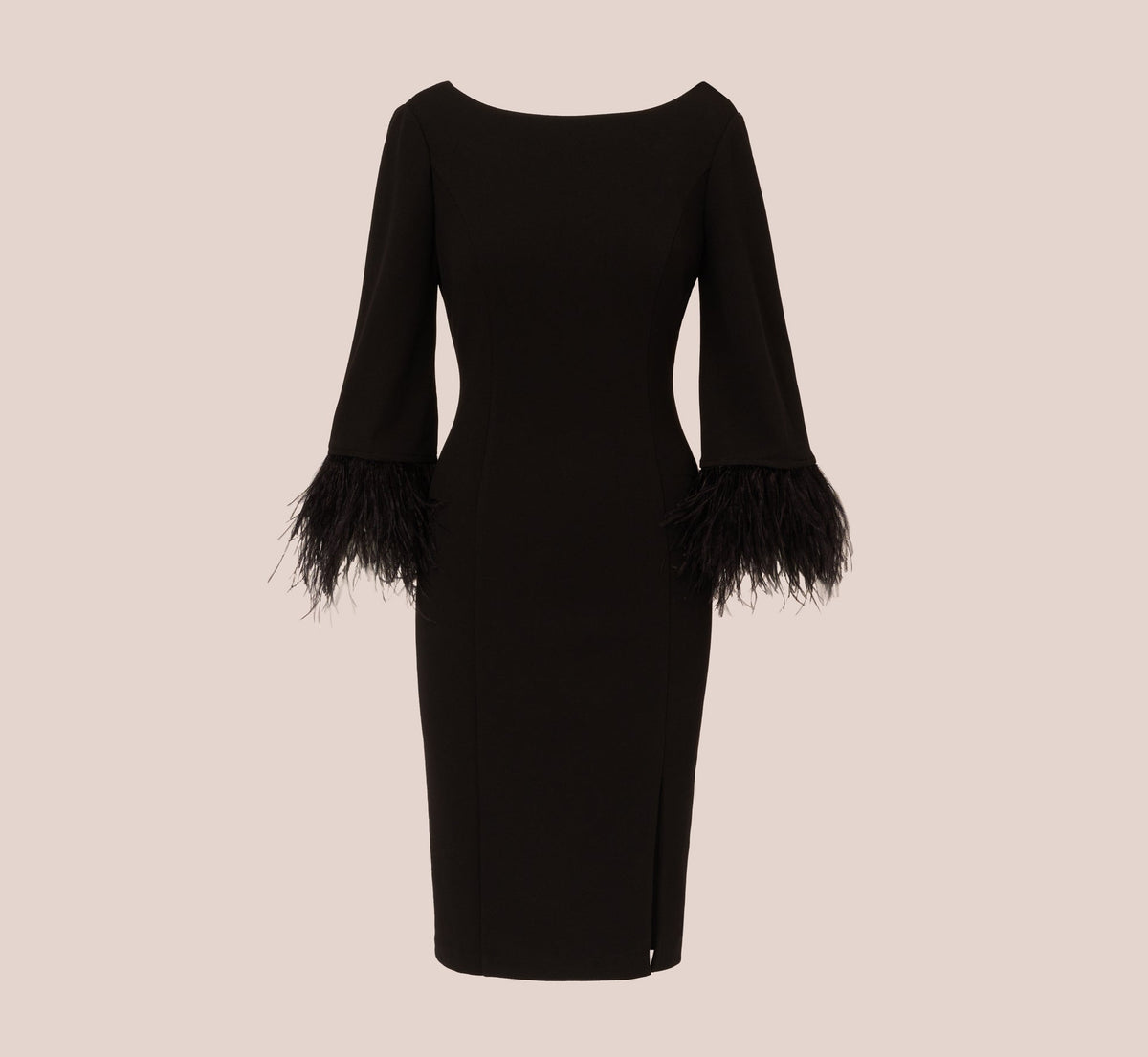 Crepe Sheath Dress With V-Back And Feather-Trim Sleeves - Black | Adrianna Papell